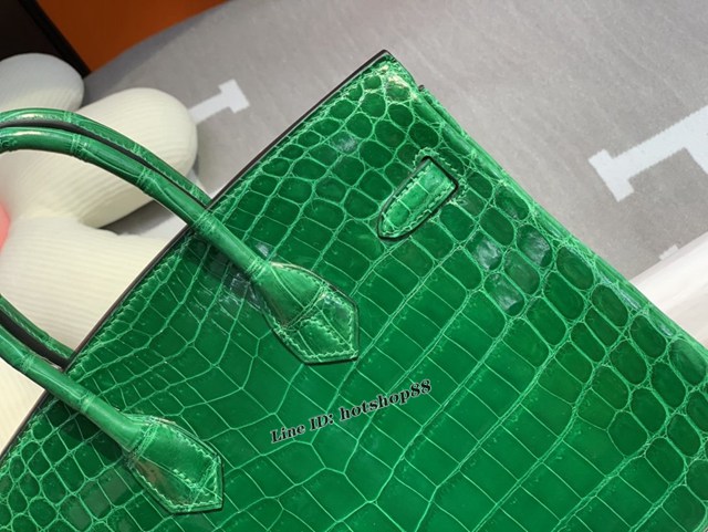 Hermes專櫃經典款鱷魚皮包 愛馬仕birkin25翠綠色尼羅高光三張皮銀扣全手工 ttd1517